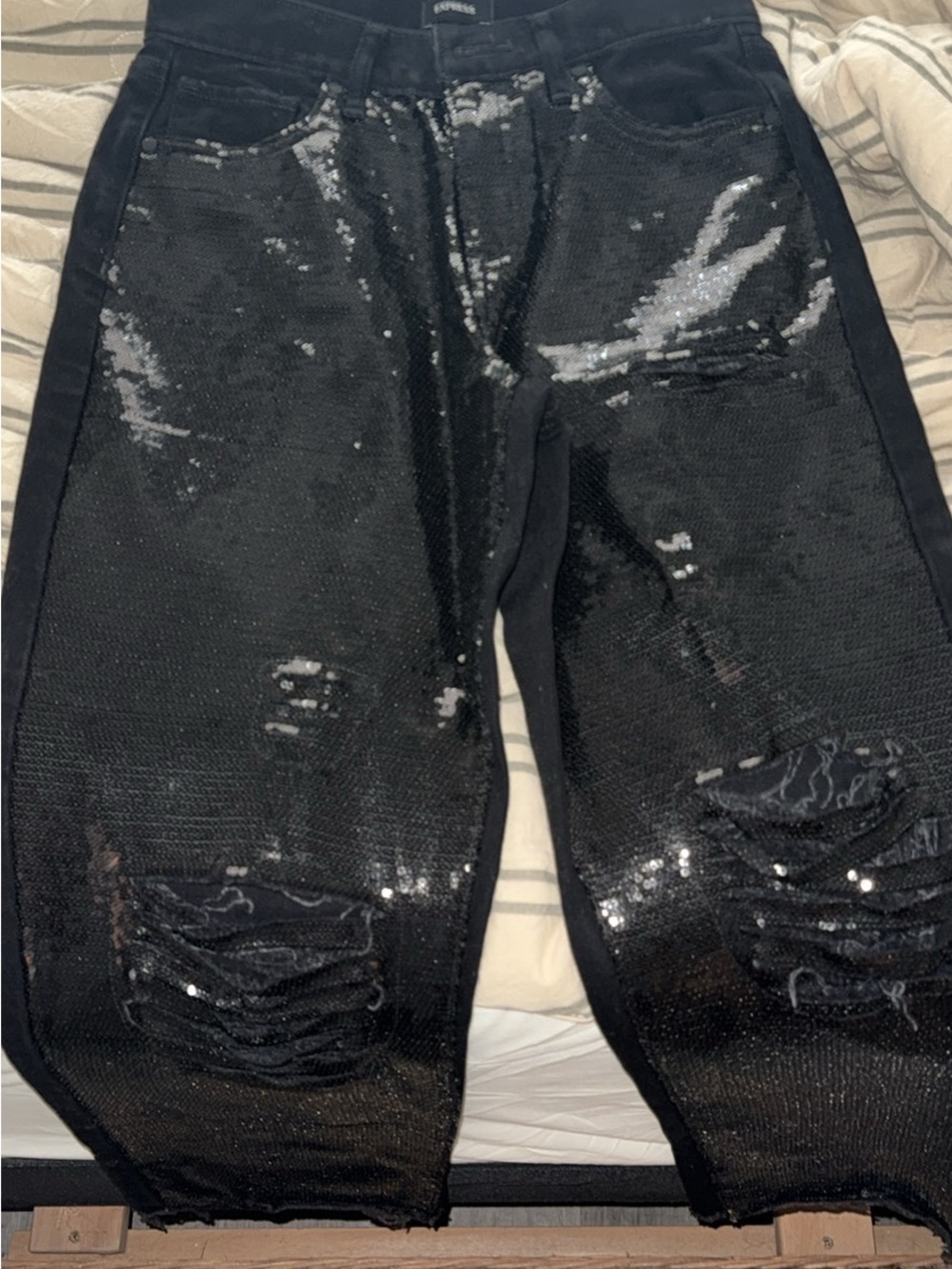 Express Black Sequin Ankle Jeans